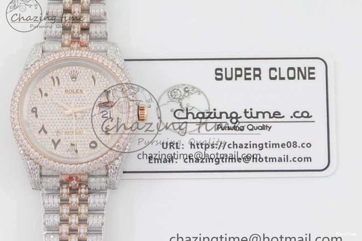 MiroTime 1229 Affordable Datejust 41 SS RG Full Diamonds TWF 1:1 Best Edition Arabic Markers Dial on Jubilee Bracelet A 2385